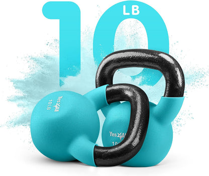 Kettlebell, 5-65 LB Neoprene Coated Cast Iron Kettlebells, Wide Grip Handle & Flat Bottom for Swings, Squats, Deadlifts, Push Ups & Full Body Training at Home Gym - Single & Set